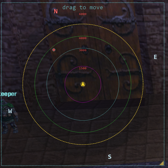 Simple Eye radar dial overlay running live over Dark Age of Camelot (Eden freeshard; same interface on Blackthorn)